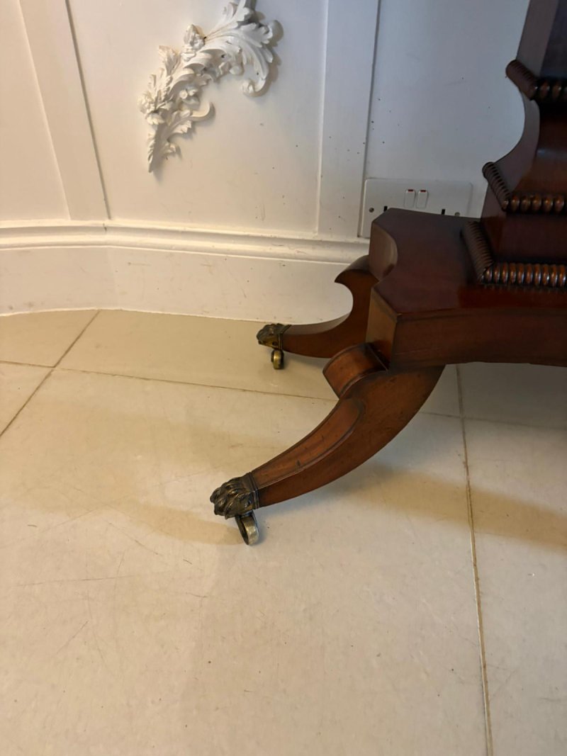 Antique English Regency Mahogany Brass Inlaid Fold Over Console Card Table - Image 5